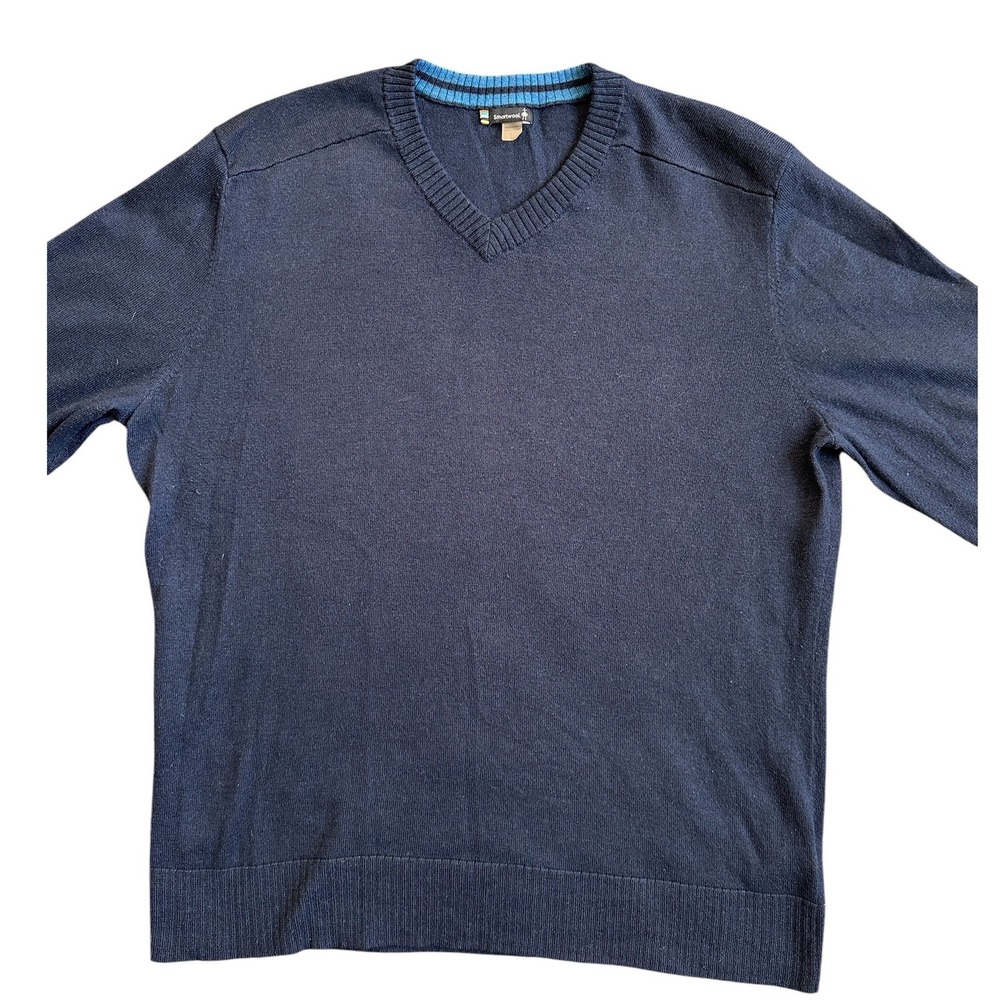 Smartwool V-Neck Sweater Mens Large Navy Blue Merino Wool Blend Excellent - Picture 4 of 8